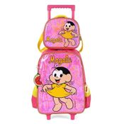 Kit Mochila De Rodinha Magali Metalizada Rosa +Lancheira
