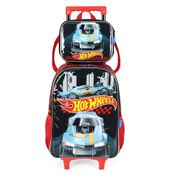 Kit Mochila De Rodinha E Alca Hot Wheels Carro 55 +Lancheira