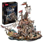 Quebra Cabeças 3D para Adultos, Tema Casa dos Piratas Navio Naufrágio com 218 Peças, CubicFun T-3940, Marrom