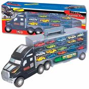 Super Carreta Braskit, Caminhão Expositor Cegonheira 63cm Com 21 Carrinhos Vira Maleta