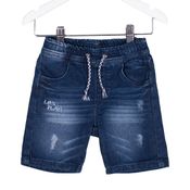Bermuda Masculina - 1 Até 12 Meses - Mania Jeans - Elástico E Cordão - Algodão - Azul - P, M, G