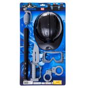 CONJUNTO POLICIAL  C/CAPACETE, ALGEMA, OCULOS DE PROTEÇAO, GRANADA, BASTAO E FACA 0516