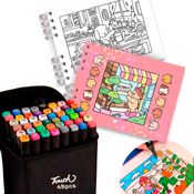 Kit Canetinhas Coloridas Touch e Livro de Colorir Bobbies Good Ponta Dupla Profissional