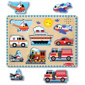 Quebra Cabeça Infantil de Madeira com Efeitos Sonoros de Veículos e 8 Peças para Crianças Acima de 2 Anos, Melissa & Doug