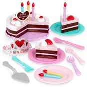 Battat Play Circle - Bolo de Aniversário Comida de Brinquedo - Acessórios com Pratos e Velas Brinquedo de Faz de Conta - Festa de Princesa(24 Peças)