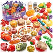 Comida de Brinquedo 78 Peças Com Sacola – Kit Cozinha Infantil Com Frutas, Legumes E Pizza.Laugigle.