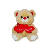 Urso de Pelúcia 25cm com Dois Corações Bordados “Com Amor” – Presente Afetivo para Datas Especiais