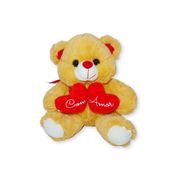 Urso de Pelúcia 25cm com Dois Corações Bordados “Com Amor” – Presente Afetivo para Datas Especiais
