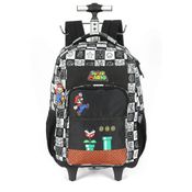 Mochila Rodinhas Com Alça Luxcel Super Mário Quadriculada