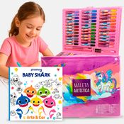 Kit Estojo Pintura Maleta Unicórnio 150 Peças Livro BabyShark Desenhos para Colorir