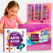 Kit Pintura Livro de Colorir Disney Divertidamente e Maleta de Pintura com 150 Peças Lápis Canetinhas Tinta