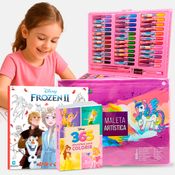 Kit Estojo Pintura Maleta Unicórnio 150 Pçs 2 Livros Frozen e Disney Princesas Desenhos P/Colorir