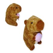 Capivara de Pelúcia com Sorvete Rosa – Presente Criativo e Colecionável de 25cm