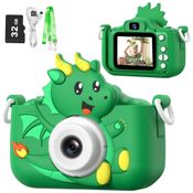 Câmera Selfie Infantil Goopow verde para meninas/meninos de 3 a 9 anos, digital com capa protetora e cartão SD 32GB incluso, 11 x 19 x 3 cm, 0,5 kg.