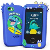 Telefone Infantil KOKODI Dinossauro Azul Marinho, 12MP, Vídeo HD 1080p, Bateria Recarregável, Cartão SD 8GB, Tela Touchscreen, Brinquedo Educativo.