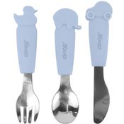Kit Talheres Inox / Silicone Azul Animais Clingo
