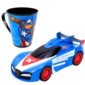 Kit Carrinho Vingadores Capitão América Fantastic Cars Fricção 13cm com Caneca