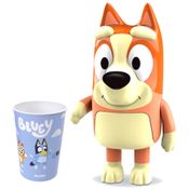 Kit 2 em 1 Cachorra Bingo desenho Bluey Boneca Articulada 20cm Elka + Copo Estampado