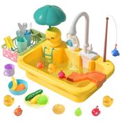 Pia de Brinquedo com Água Corrente, Utensílios de Cozinha e Brinquedos, CUTE STONE, Amarela