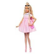 Barbie Deluxe Cabelo Loiro Vestido Rosa com Laço - Mattel