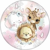 Painel Safari Baby Rosa Redondo em Tecido Premium Sublimado Decoração Festa Aniversário + Suporte
