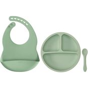 KIT REFEICAO PRATO BABADOR E COLHER EM SILICONE VERDE - BUBA