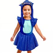 Fantasia Stitch Azul ou Rosa Infantil Vestido Brilhante com Capuz e Orelhas
