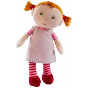 Boneca HABA Soft Baby Roya com Tranças Vermelhas, Vestido Rosa - Boneca Lavável na Máquina, Ideal para Meninas de 2 Anos