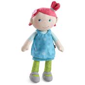 Boneca HABA Aconchego Philine de 25 cm com Rosto Bordado, Tranças Rosa e Vestido Azul - Lavável na Máquina - Ideal como Primeira Boneca