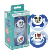 Chupeta T1 Mickey Azul Menino Com Capuz e Bico de Silicone Ortodontico de 0 a 6 Meses 2 unidades Disney