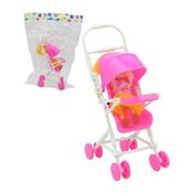 Boneca Com Carrinho De Bebê De 10 Cm Rosa Fofinho