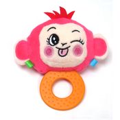 Chocalho Com Mordedor Sensorial Macaco Rosa 12Cm Love