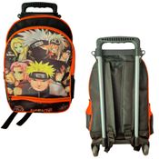 Mochila Escolar rodinhas Naruto 3 Zíperes laranja e Preto