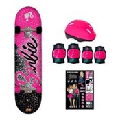 Skate Da Barbie Com Kit De Segurança Adesivo Rosa Brilhante