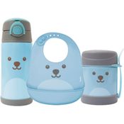 KIT POTE TERMICO + GARRAFA TERMICA + BABADOR GUMY AZUL - BUBA
