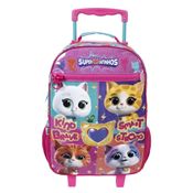 Mala Escolar G C/ Rodinhas + Squeeze 340ml Infantil Menina Rosa Super Gatinhos Disney