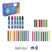 Kit Escolar Maleta Com Canetinhas Giz De Cera 48 Peças Azul