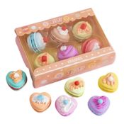 Kit 6 Borrachas Em Formato De Bolo Macarons Em Forma Coração