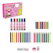 Kit Escolar Maleta Com Canetinhas Giz De Cera 48 Peças Rosa