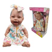 Boneca  Bebê Negra Olhos De Vidro De Vinil  De 23 Cm
