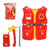 Kit Bombeiro Com Colete + Machado + Radinho Vermelho