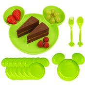 Kit 16 Pratos Formato Mickey 3 Divisórias Colher e Garfo Infantil para Festa