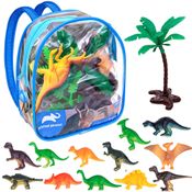 Mochila Animal Bolsa de Bichos com 12 Dinossauros 2 Arbustos