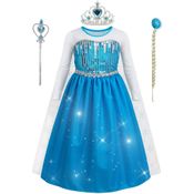 Fantasia Frozen Infantil Luxo Vestido Princesa Elsa Longo com Capa e Acessórios