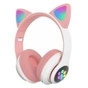 Fone de Ouvido Wireless Bluetooth 5.0 Usb com Led Cor Rosa