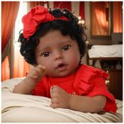Bebê  Recém-Nascido Newborn,SCOM Menina 51 cm, Corpo Macio, Olhos Abertos, Macacão Vermelho - Boneca de Bebê Realista