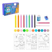 Kit Escolar Maleta Com Canetinhas Tinta Lapis 24 Peças Azul
