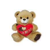 Urso de Pelúcia Cappuccino Minduim com Coração Amor Bordado Fizzy Toys Macio e Perfeito para Presentear
