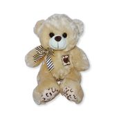 Urso de Pelúcia Ninoca Cappuccino com Lacinho e Coração Bordado Fizzy Toys Macio e Cheio de Carinho
