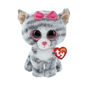 Bicho de Pelúcia Ty Beanie Boo's Gata Cinza Kiki Toyng Original com Olhos Brilhantes e Lacinho